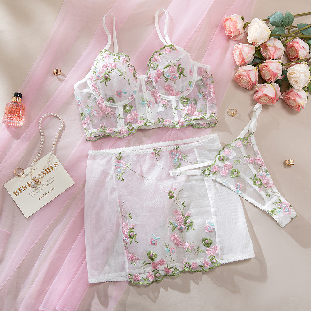 Romantic Floral Lace Lingerie 3-Piece Set