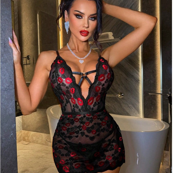 Deep V  Back Cutout Lace Nightie