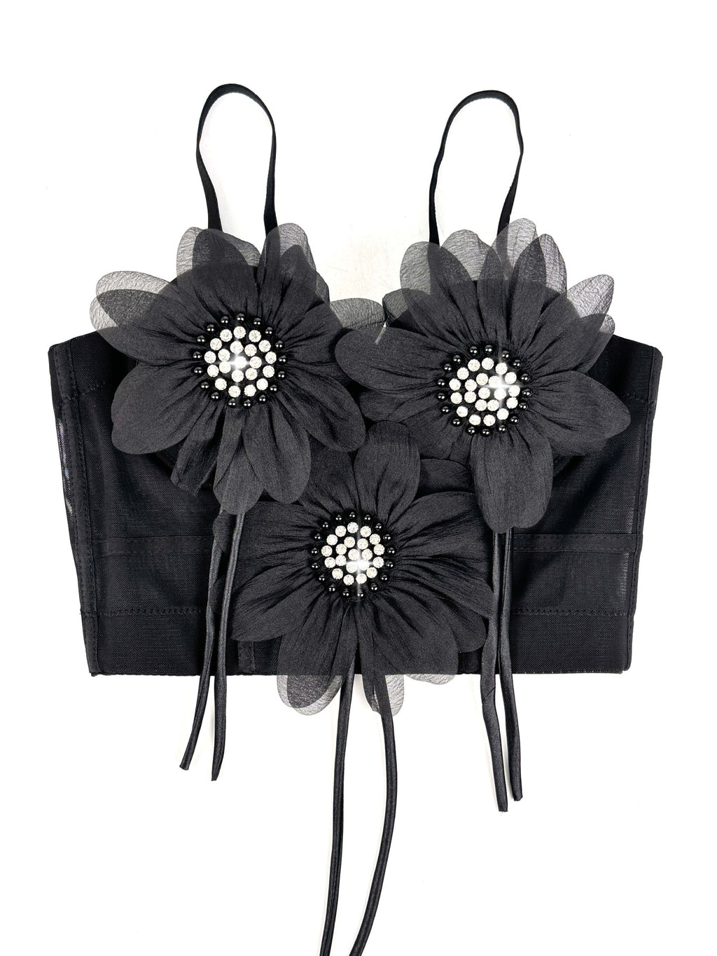 Flower-Appliqué Corset Lingerie Top