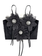 Flower-Appliqué Corset Lingerie Top