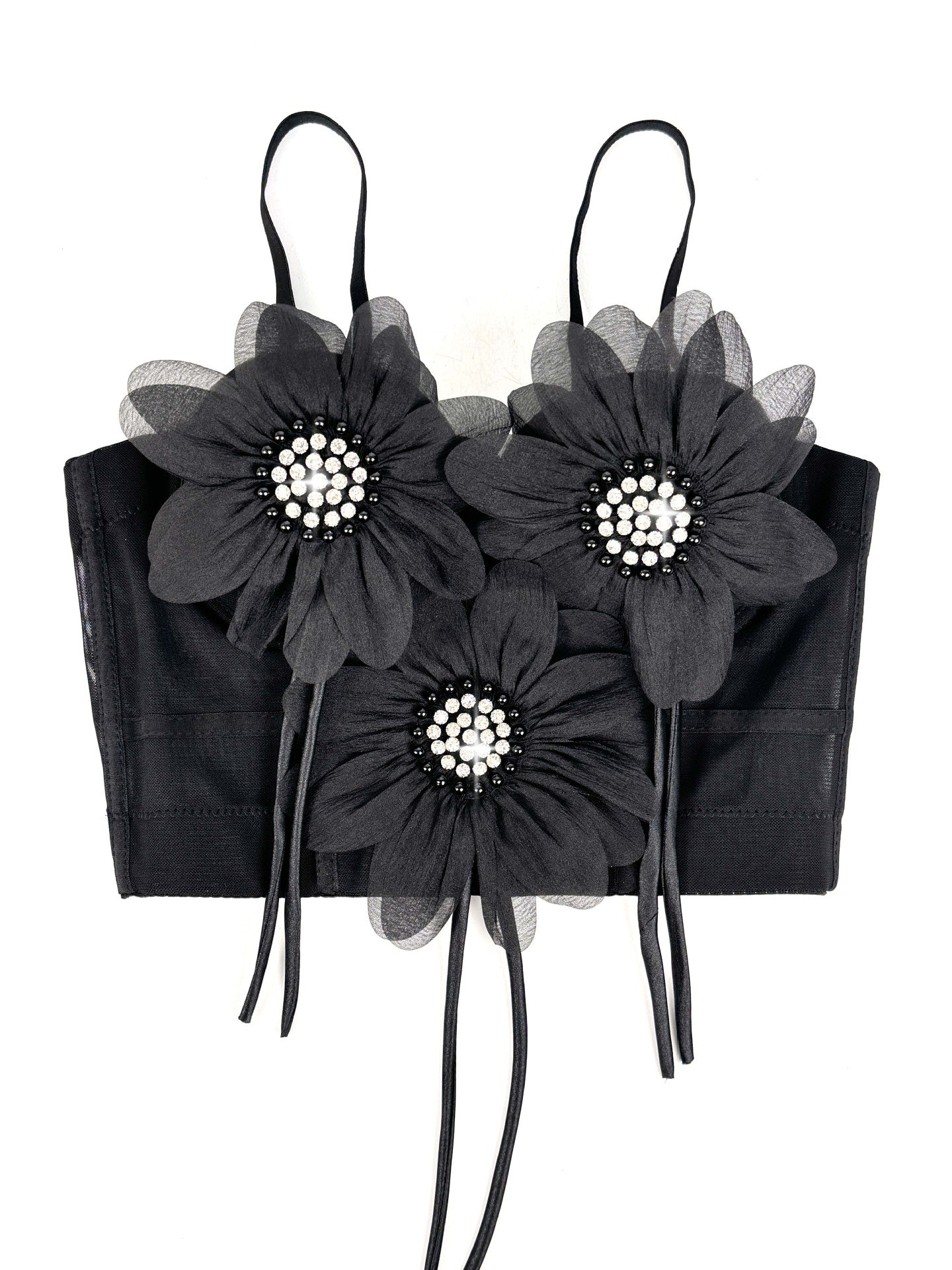 Flower-Appliqué Corset Lingerie Top
