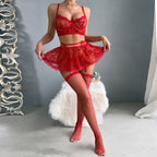 Floral Lace Garter Mini Skirt Lingerie Set