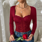 Floral Lace Corset Bodysuit with Square Neckline