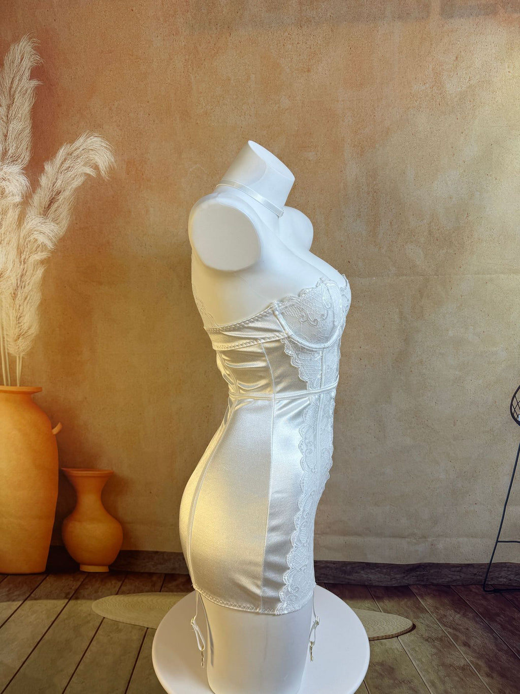 Vintage-Inspired Satin Lace Lingerie Dress