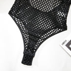 Fishnet Mesh Cross‑Back Criss‑Cross Bodysuit