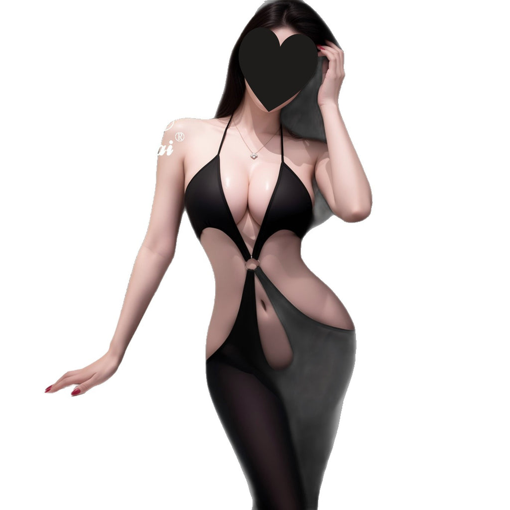 Sexy Halter Bodysuit with Cross Lace-Up Backless Open Crotch Plus Size Lingerie