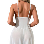 Lace V‑Neck Front‑Tie Sheer Mesh Babydoll