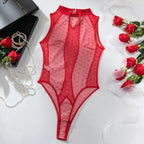 Faux‑Leather Polka‑Dot Sleeveless Bodysuit