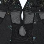 Mesh Criss‑Cross Ruffled Bodysuit