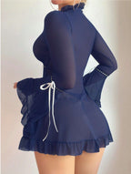 Long Sleeve Sheer Mesh Babydoll with Rhinestone Detail & Bow Ties