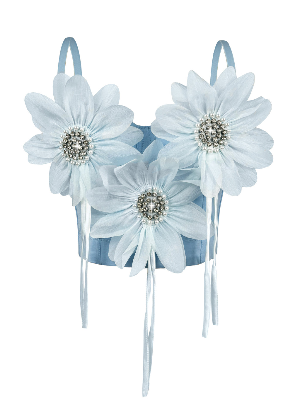 Flower-Appliqué Corset Lingerie Top