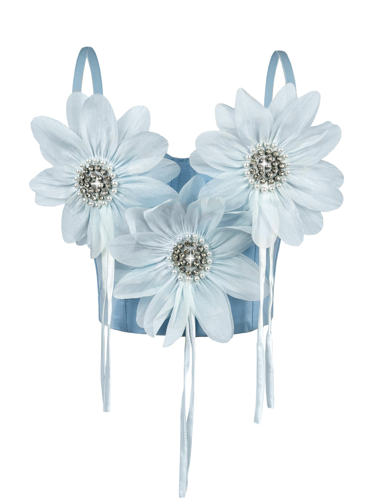 Flower-Appliqué Corset Lingerie Top