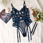 Seductive Floral Lace & Mesh Corset Teddy with Garter Straps