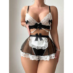 Maid Role Play Lingerie Set with Pearl Chain Detail