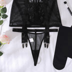 Floral Lace Sheer Mesh Open‑Back Mini Lingerie