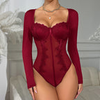 Floral Lace Corset Bodysuit with Square Neckline