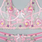 Floral‑Applique Lace  Back Intimate Lingerie Set