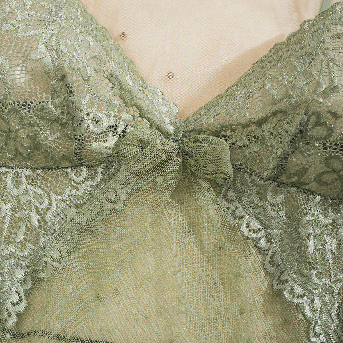 Floral Lace Polka‑Dot Mesh Ruffled Chemise