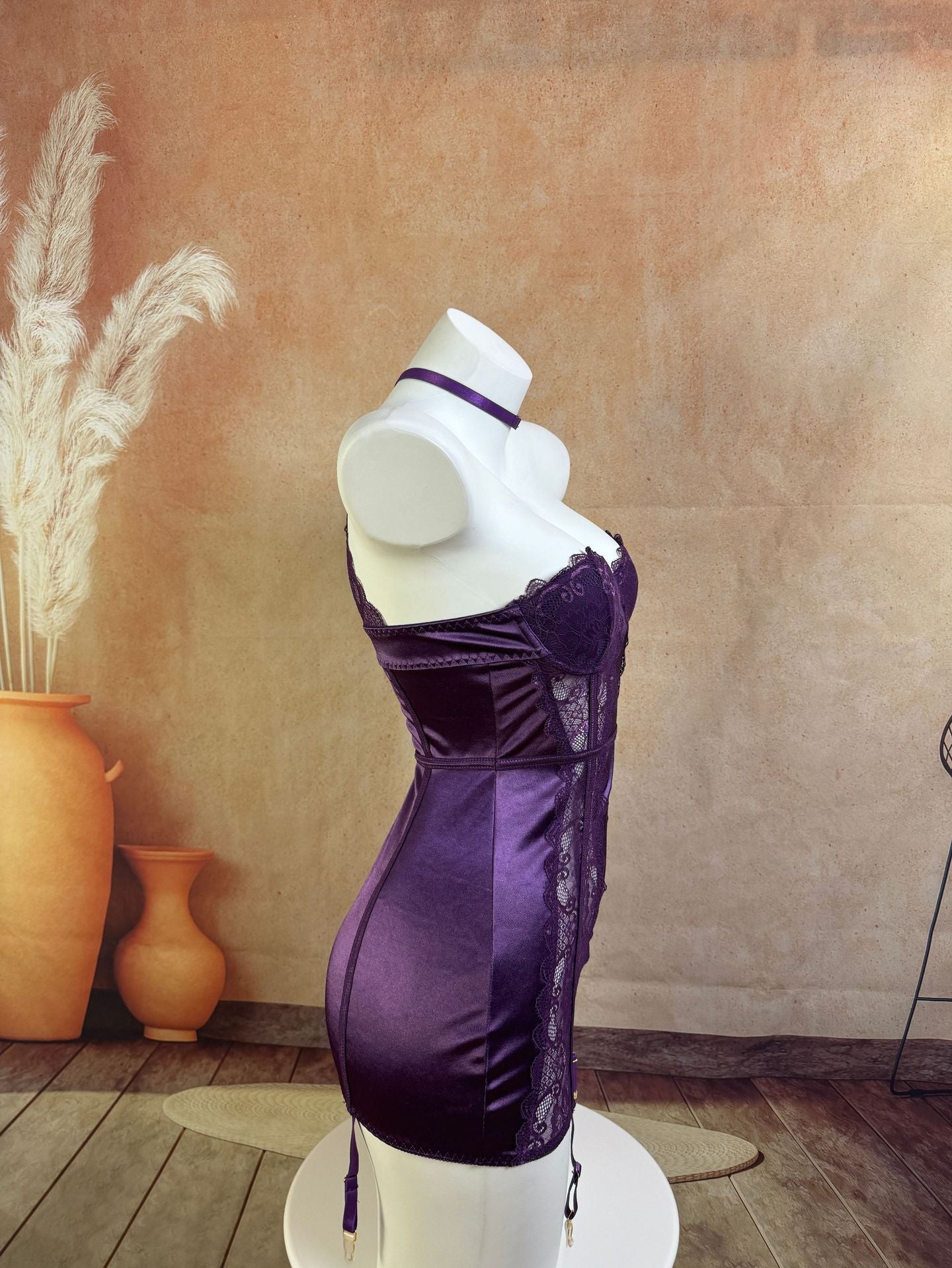 Vintage-Inspired Satin Lace Lingerie Dress