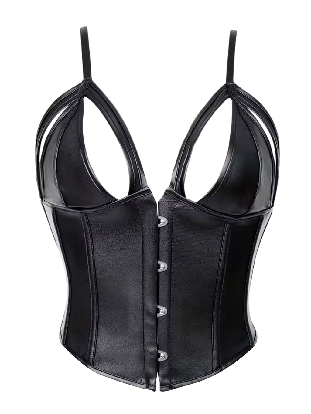 Open Cup Leather Lingerie Corset with Adjustable Straps