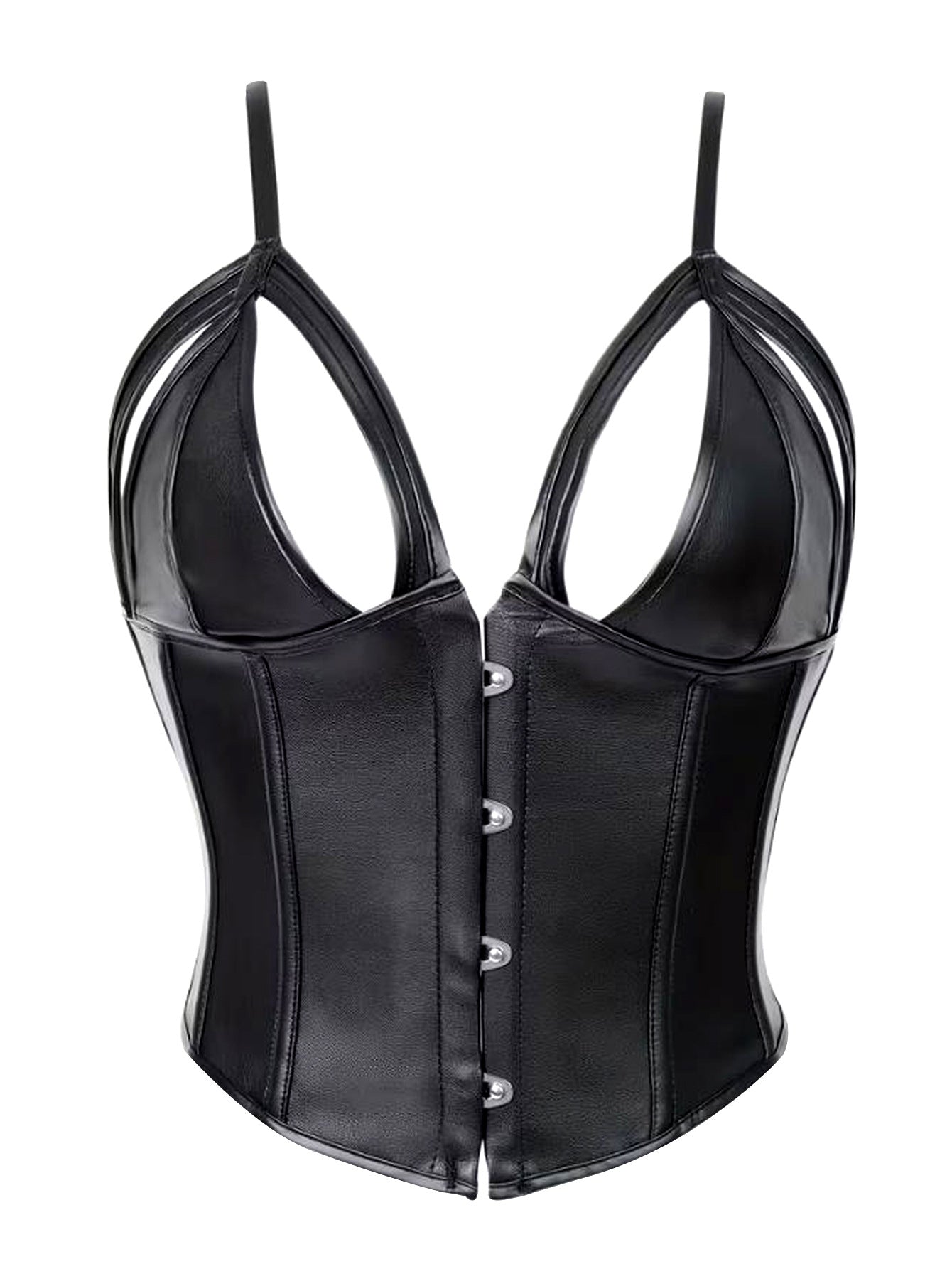 Open Cup Leather Lingerie Corset with Adjustable Straps