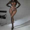 Sexy Stockings Jacquard Hollow Long-sleeved One-piece Suit