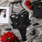 Halter  Mesh Chain Handcuff Bare Back Teddy Bodysuit