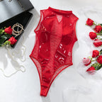 Faux‑Leather Polka‑Dot Sleeveless Bodysuit