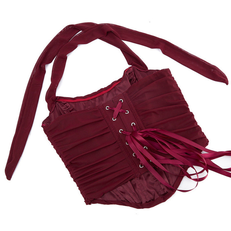 Halter Neck Push-Up Shapewear Corset Top with Boning And Lace-Up Detail