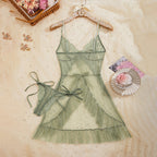 Floral Lace Polka‑Dot Mesh Ruffled Chemise