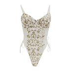 Floral Embroidered Sheer Mesh Bodysuit with Back Cutout