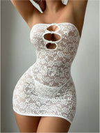 Lace Sheer Cut-Out Strapless Bodycon Dress