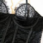Eyelash‑Lace Deep‑V Open‑Back Intimate Bodysuit