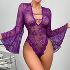 Full Sleeve Lace Patchwork Bodycon Erotic Bodysuit