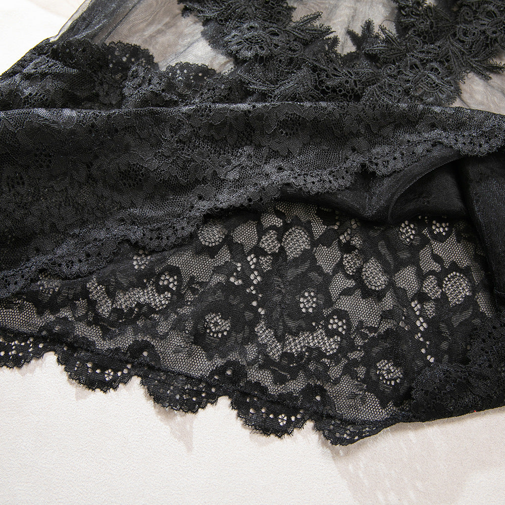 Floral Lace Sheer Mesh Backless Mini Babydoll Night Dress