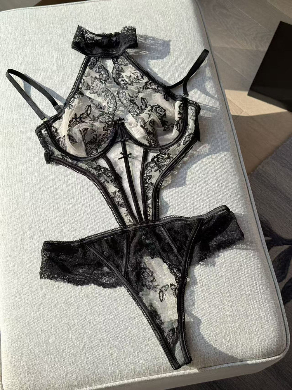 Hollow Sheer Lace Erotic Intimate Underwear Set