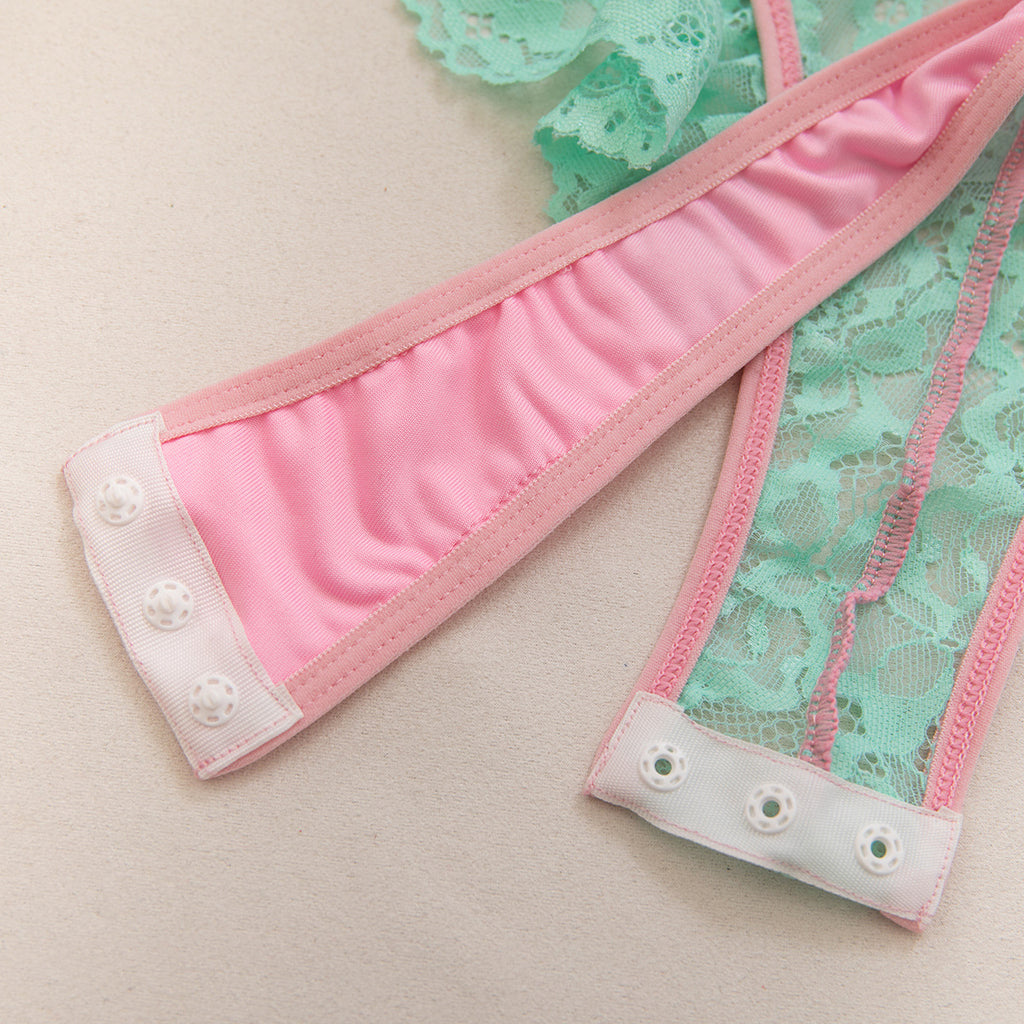 Contrast‑Color Floral Lace Panel Teddy Bodysuit