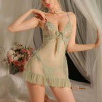 Floral Lace Sheer Mesh Babydoll Lingerie with Ruffle Hem