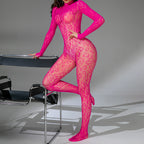 Sexy Stockings Jacquard Hollow Long-sleeved One-piece Suit