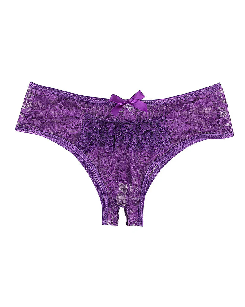 Women's Sexy See-Through Lace Elastic Breathable Open Crotch Thong