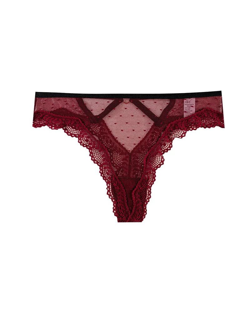 Sexy Polka Dot Lace Cutout See-through Thong