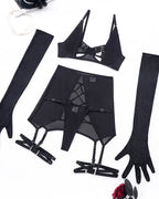 Sexy Strappy Sheer Mesh Lingerie Set with Gloves