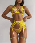 Sheer Mesh Strappy Cut-Out Lingerie with Rings