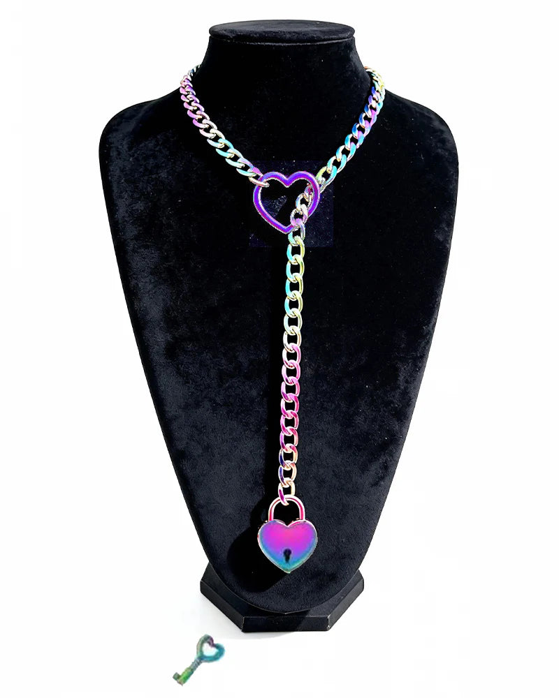 Slip Chain Necklace Heart Locker With Key