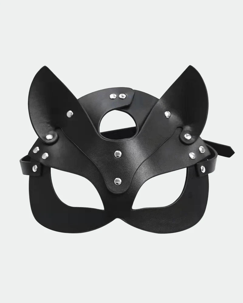 SM Supplies Stud Rhinestone Leather Fox Eye Mask