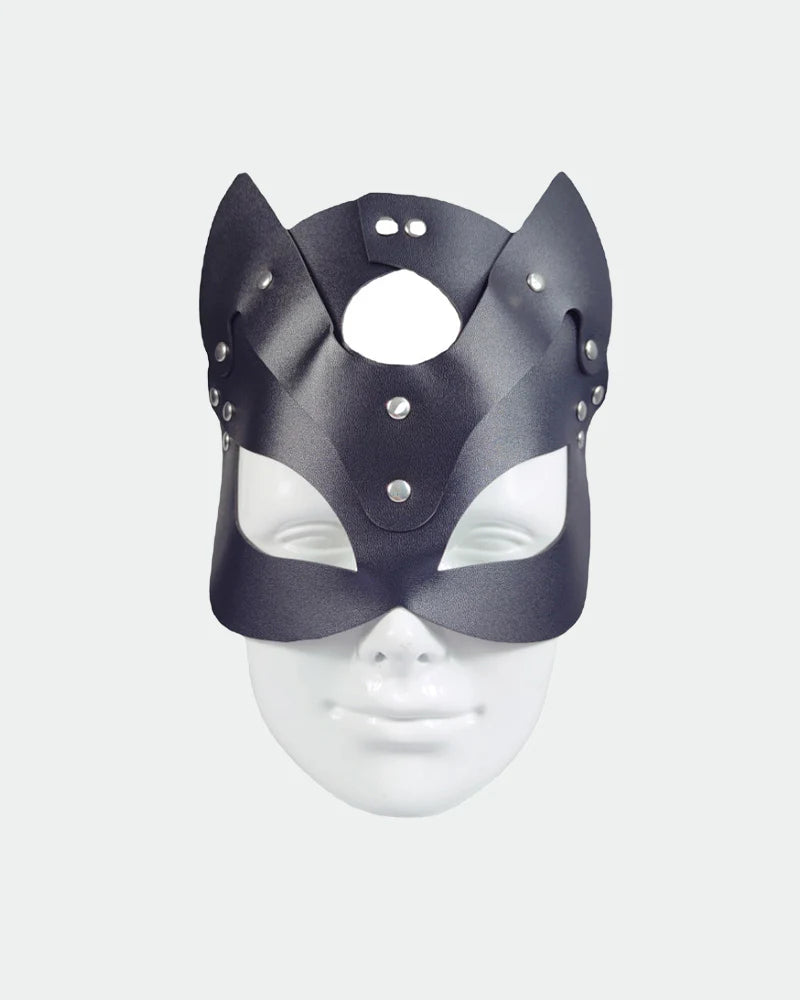 SM Supplies Stud Rhinestone Leather Fox Eye Mask