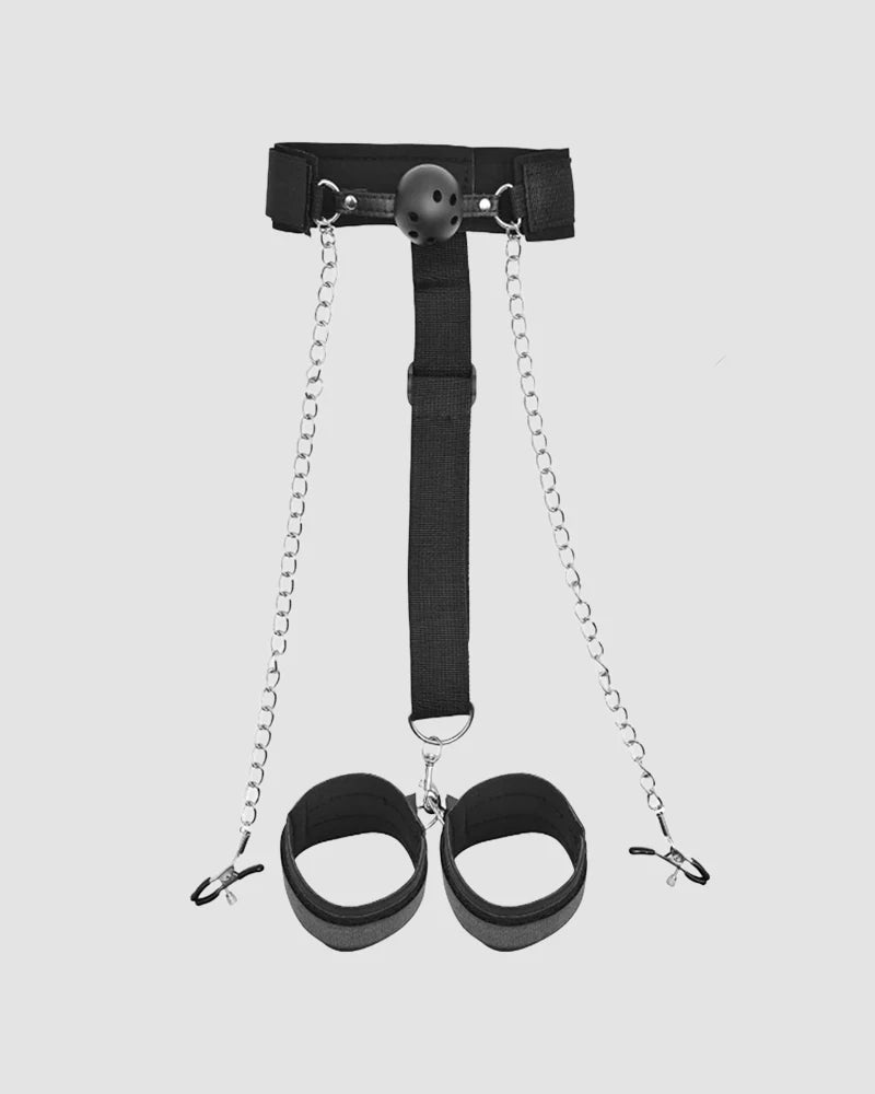 SM Supplies Back Handcuffs Gag Clip Chain