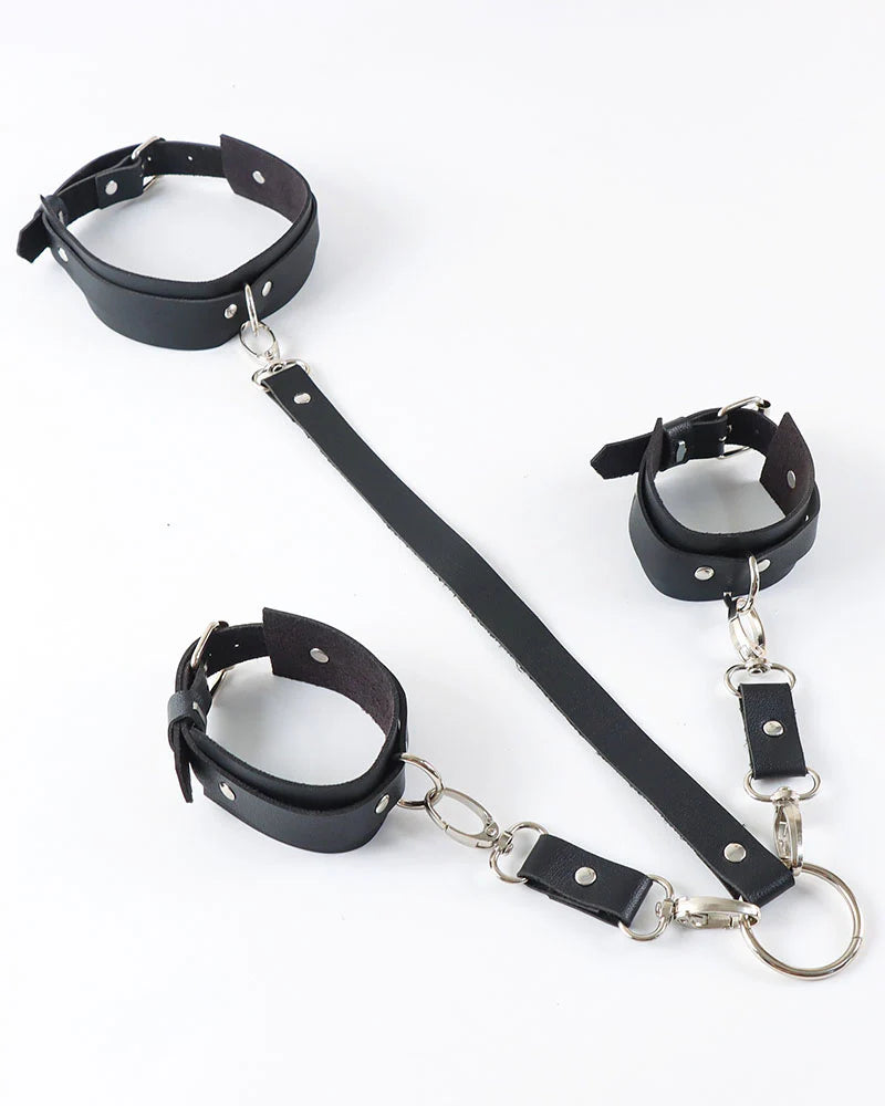 Leather Wrist Cuffs & Back Straps with Collar