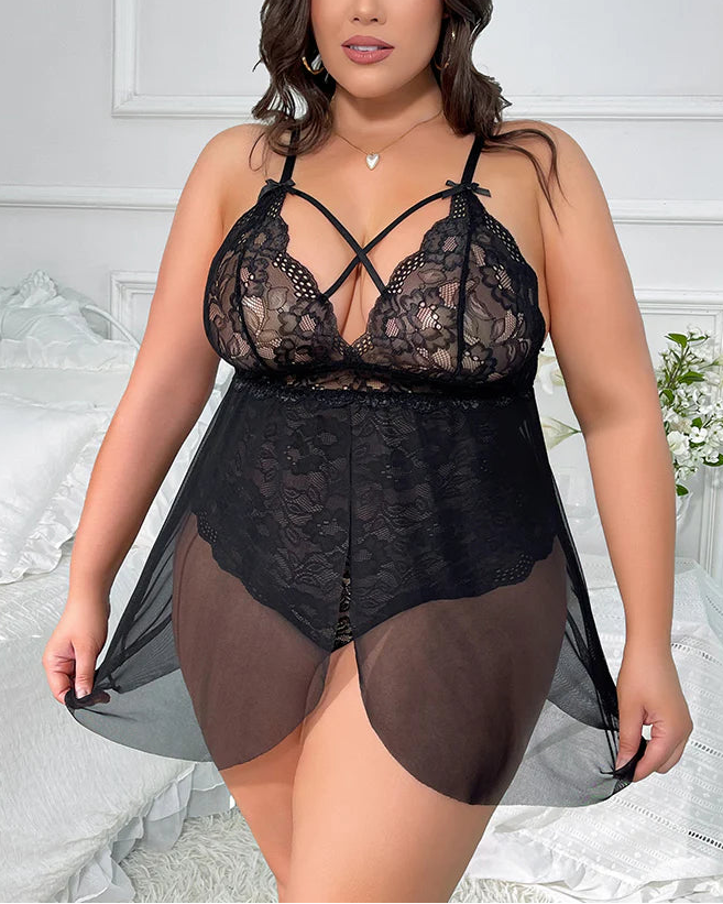 Plus Size Snap Crotch Lace Nighty