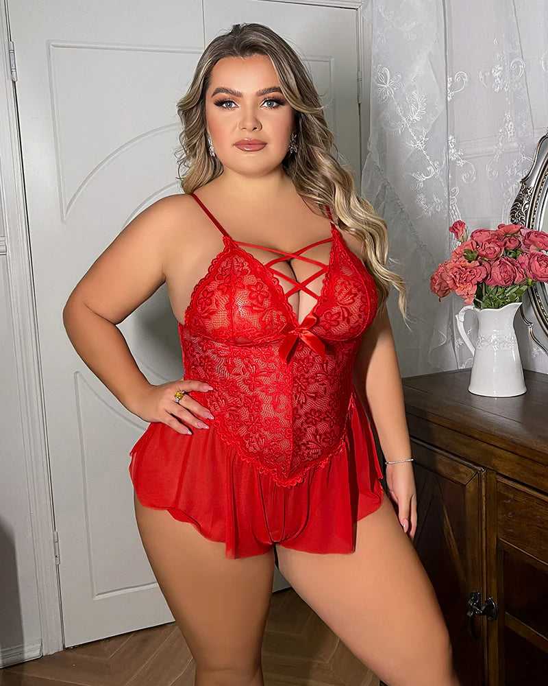 Plus Size Mesh Sheer Bodysuit Lingerie